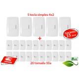 Kit 20 Tomadas 10a + 5 Interruptores Simples - (HOME BRANCA)